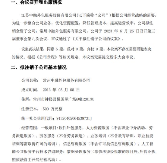 中融股份注销常州外包服务子公司 聚焦主业与人工智能战略调整